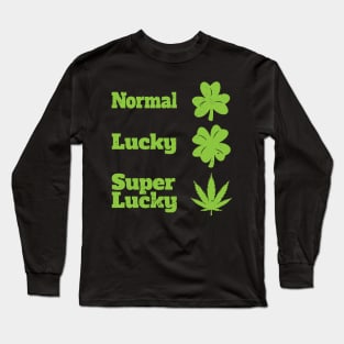 Super Lucky Cannabis and Clover Vintage Distressed Style Long Sleeve T-Shirt